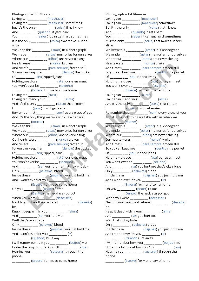 MUSIC FHOTOGRAPH- ED SHEERAN worksheet