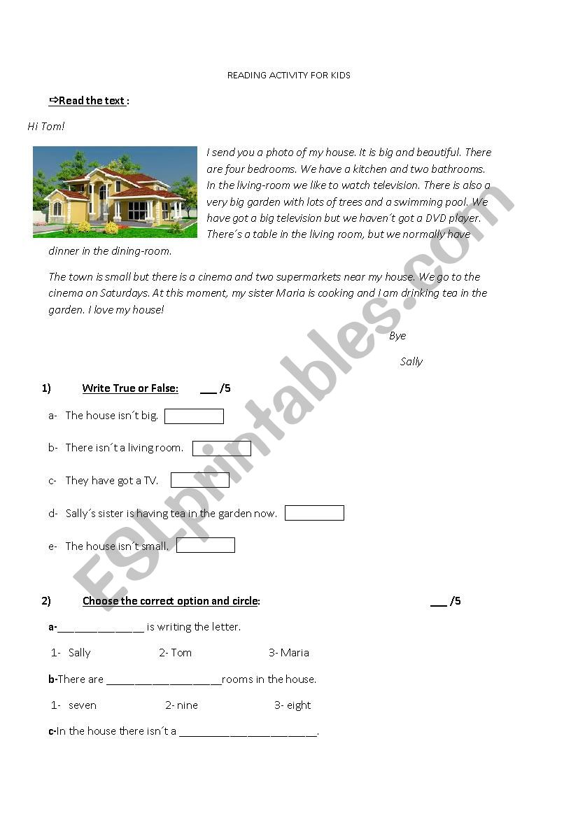 Reading activity for kids worksheet