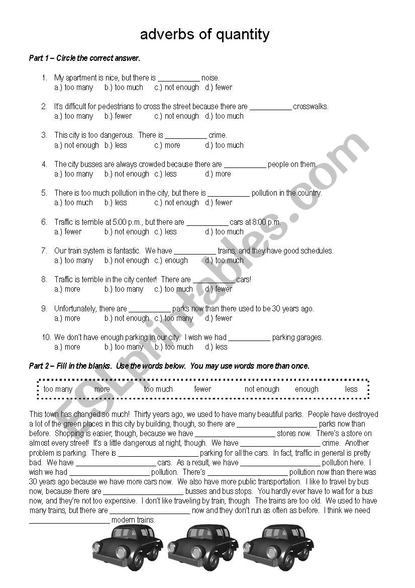 Adverbs of quantity worksheet