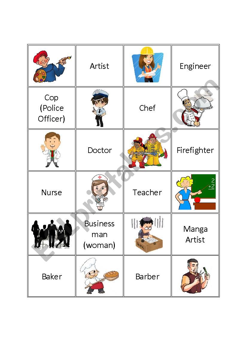 Job Vocabulary Flashcards - Memory Game