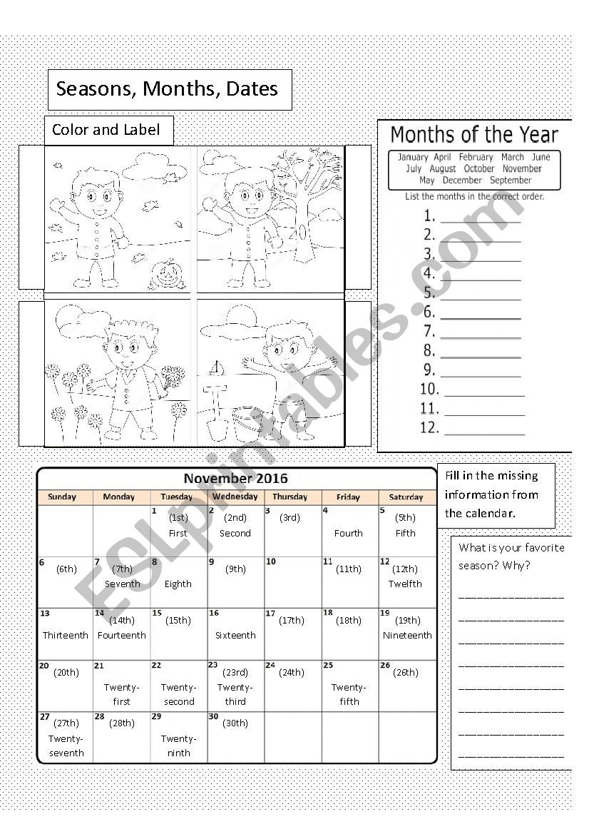 Seasons, Months, Dates worksheet