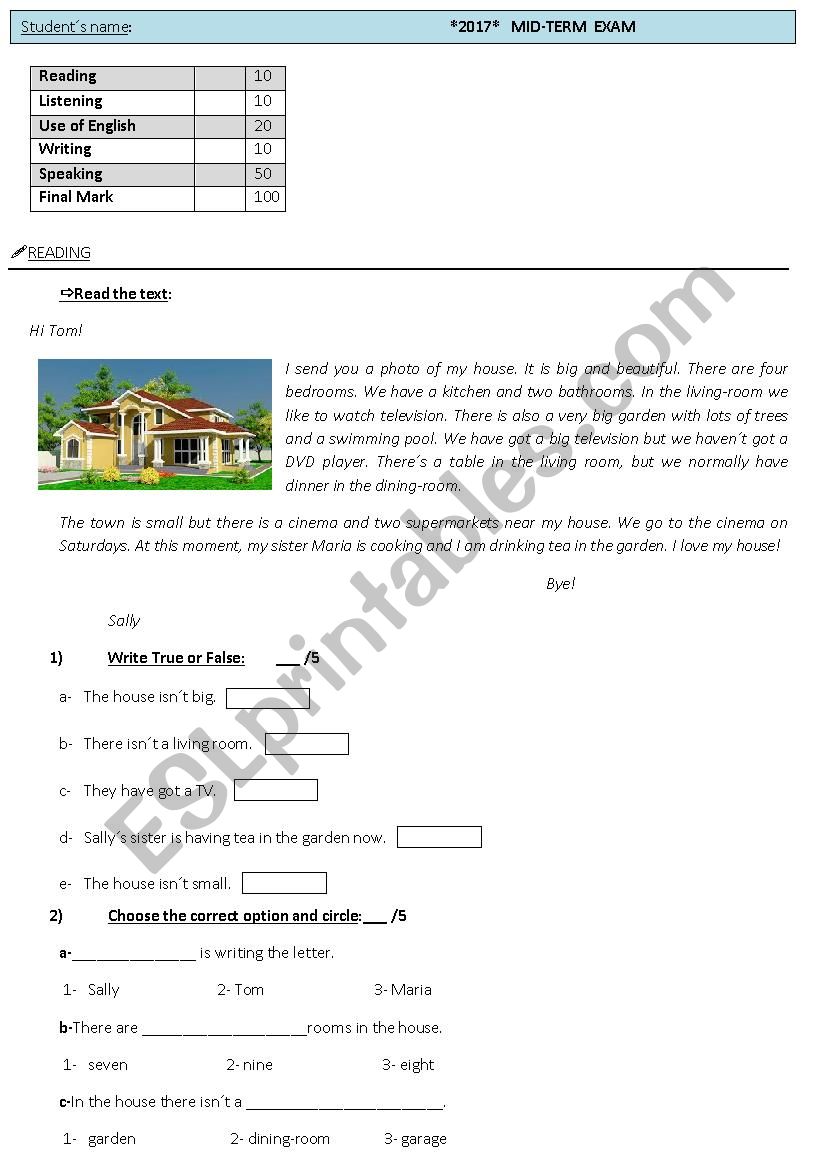 Mid term exam level suitable for Family and Friends II or Best Days II