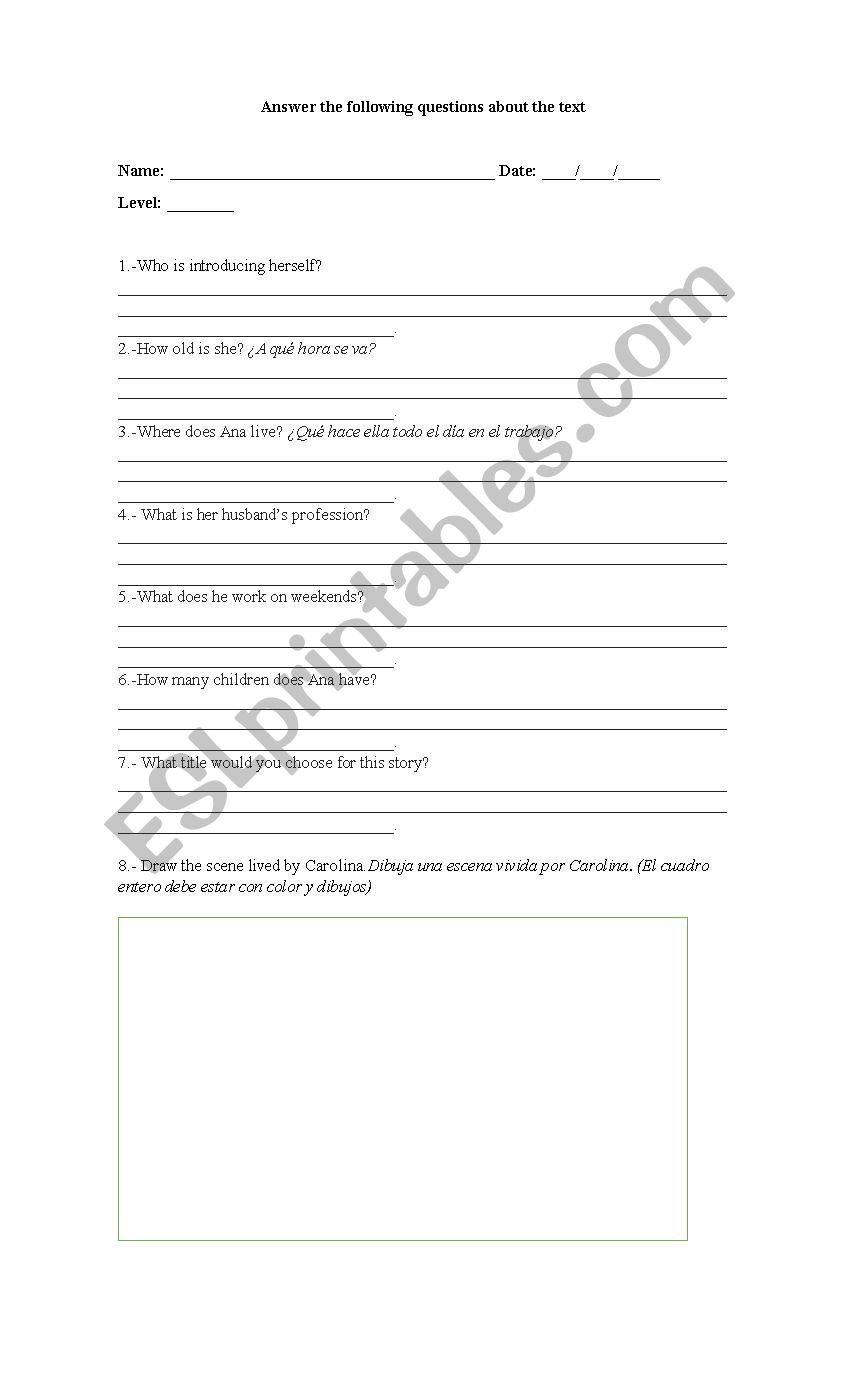 Reading Comprehension worksheet