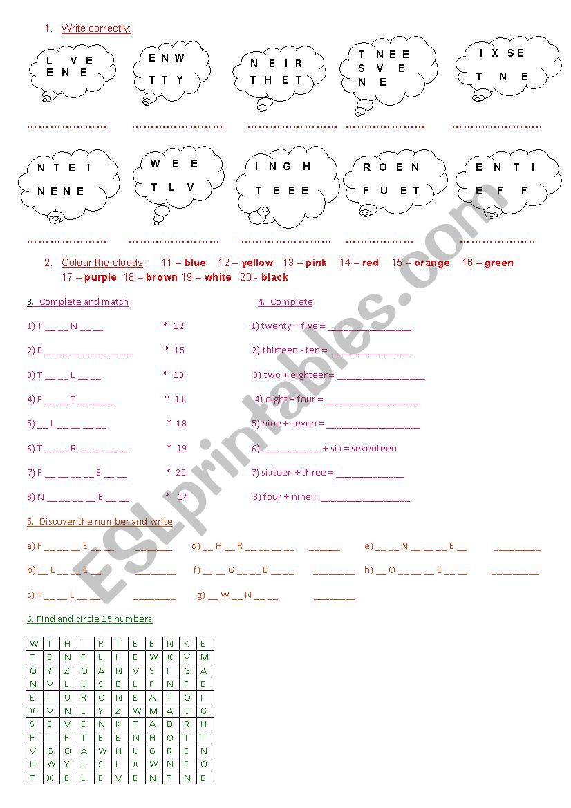 numbers worksheet