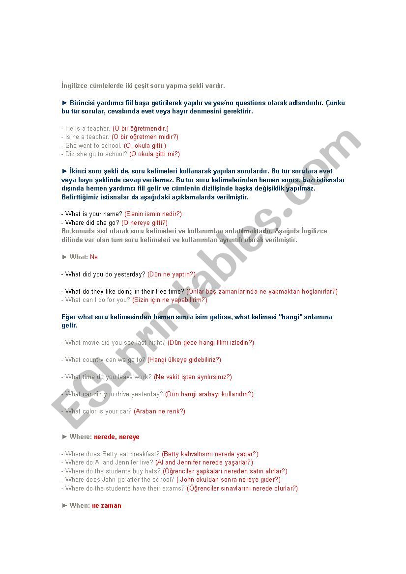 Question Words worksheet