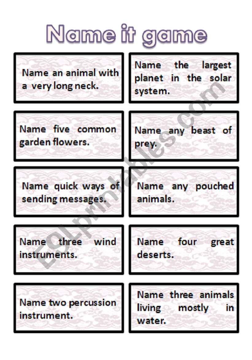 name it game cards - very interesting + get students thinking :) 1st part