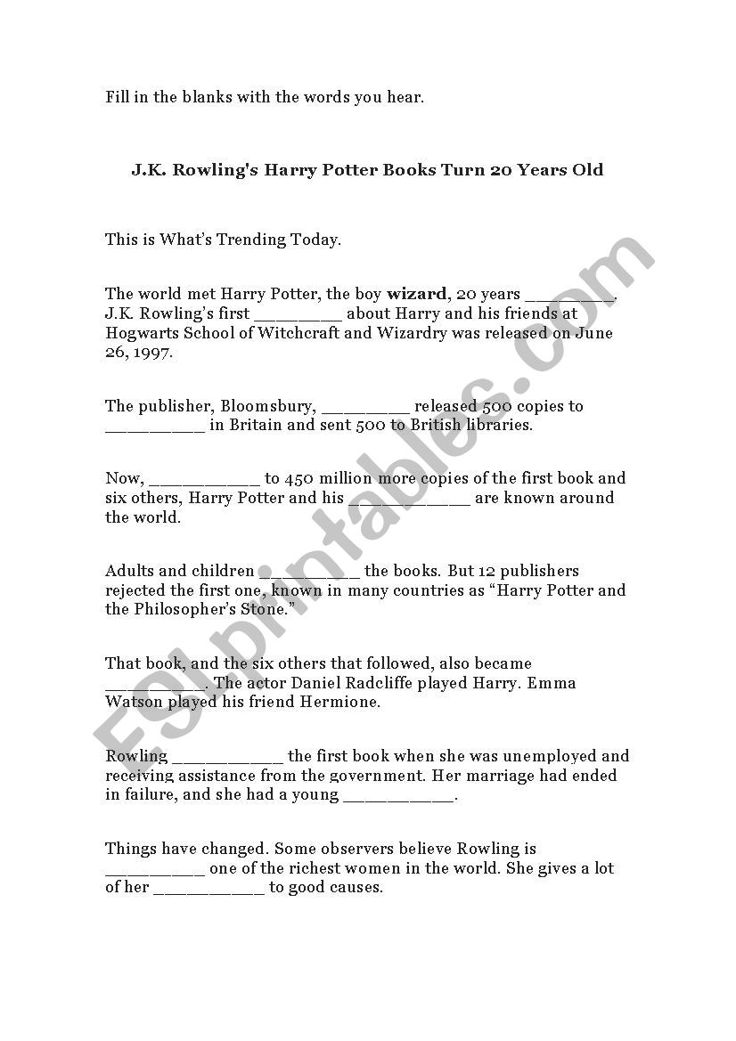 J. K. Rowlings Harry Potter Books Turn 20 years old