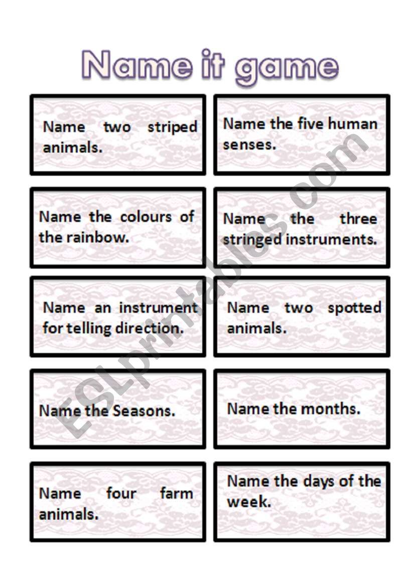  name it game cards - very interesting +  get students thinking :) 2nd part