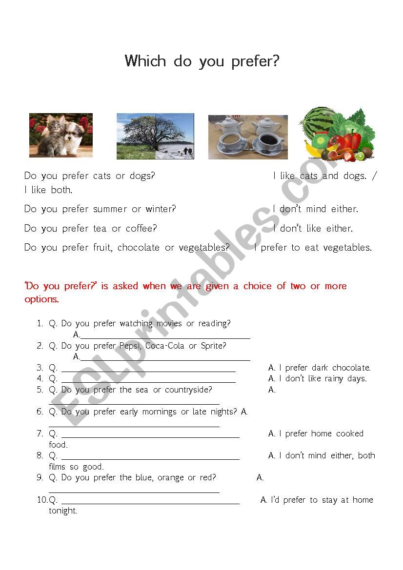 Which do you prefer worksheet