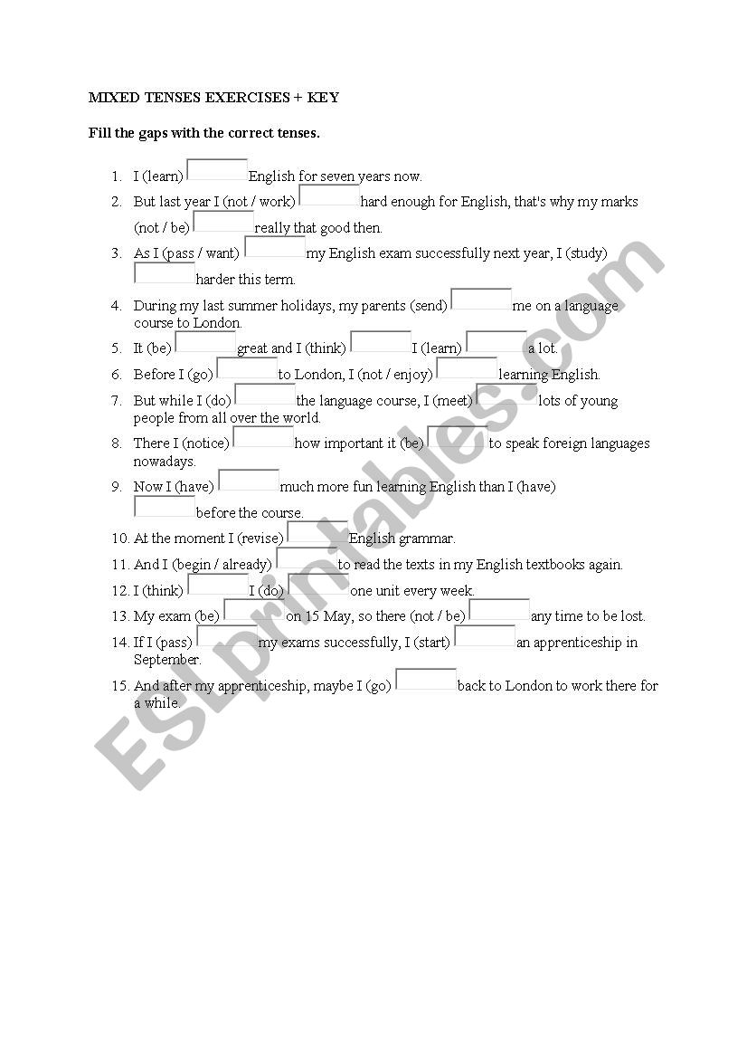 Mixed tenses tense worksheet