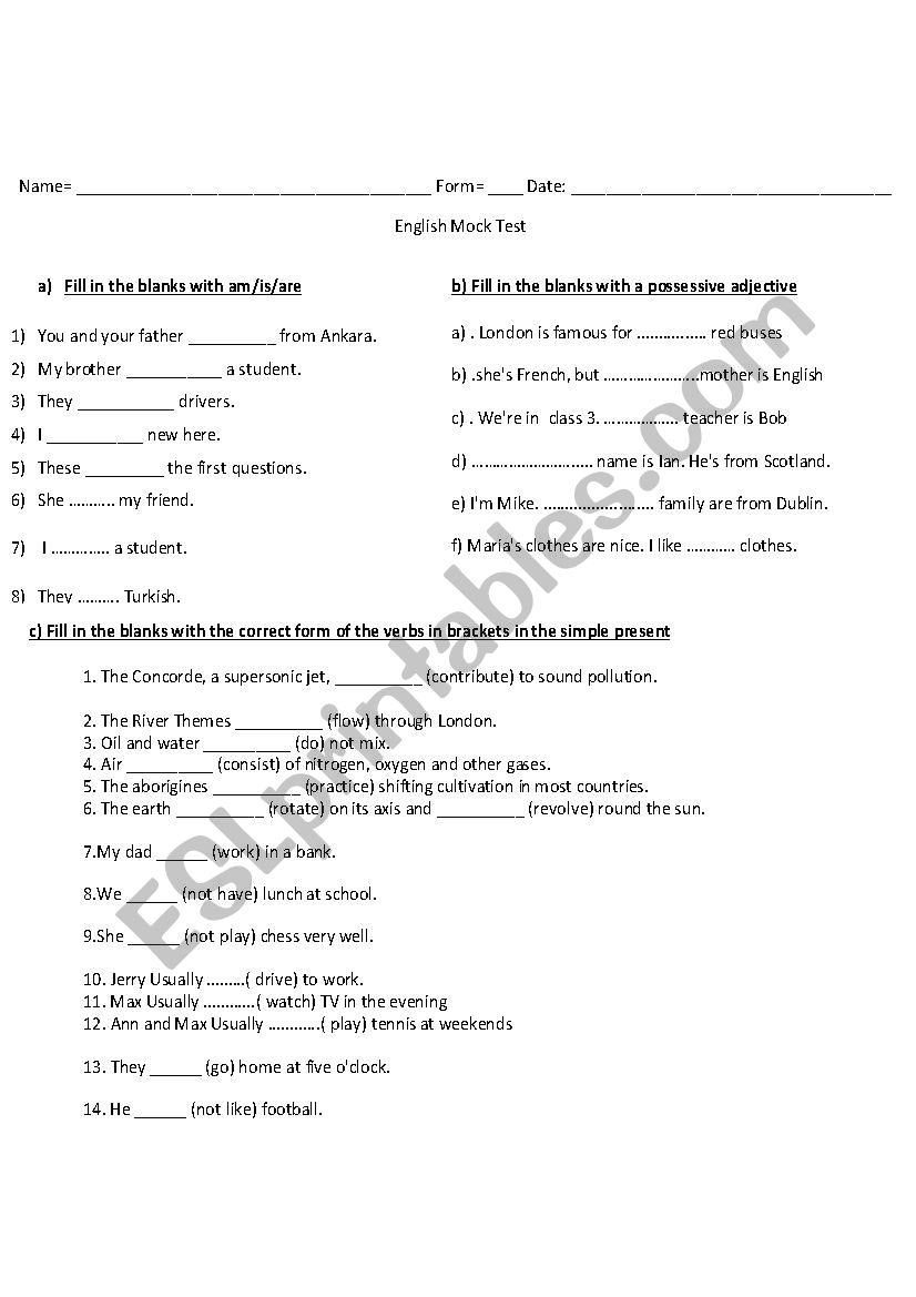 Test 15 worksheet