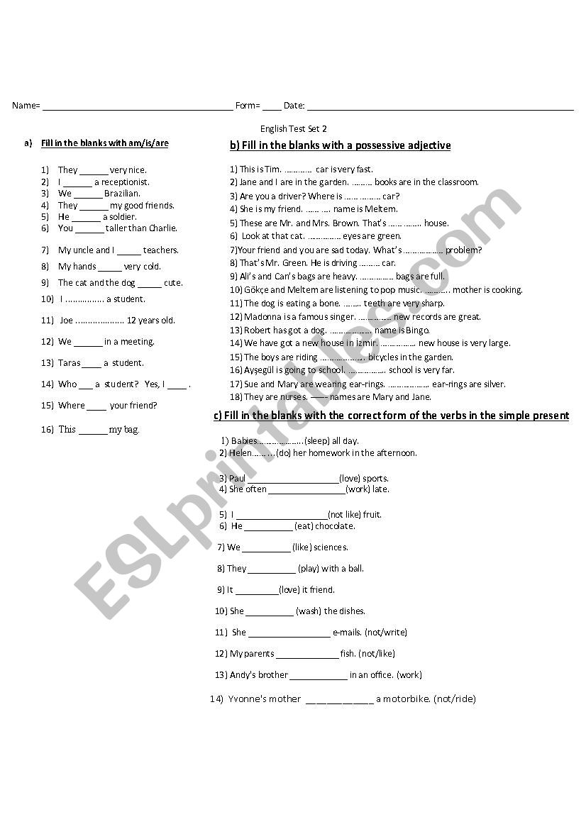 Test 17 worksheet