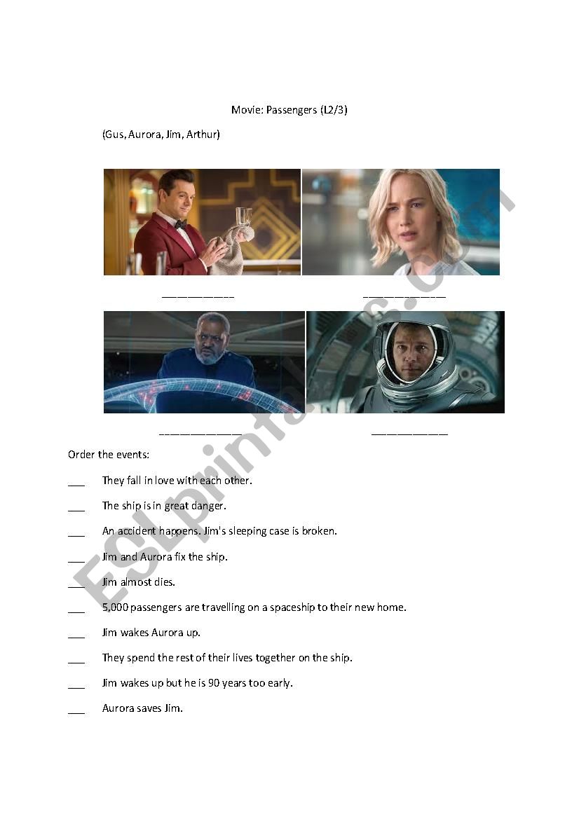 Movie Passengers Worksheet worksheet