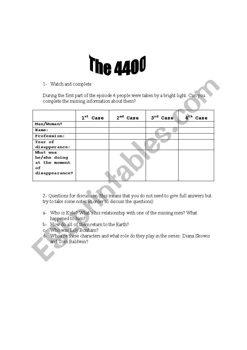 The 4400 episode 1 worksheet