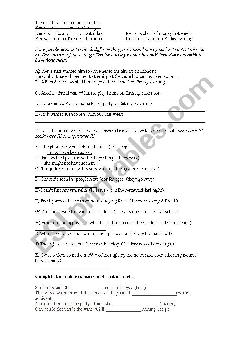 Past Modals worksheet