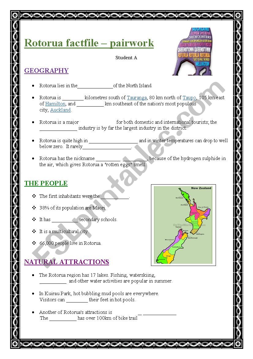 Rotorua, NZ information gap worksheet