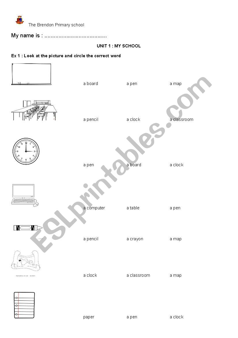 school things worksheet