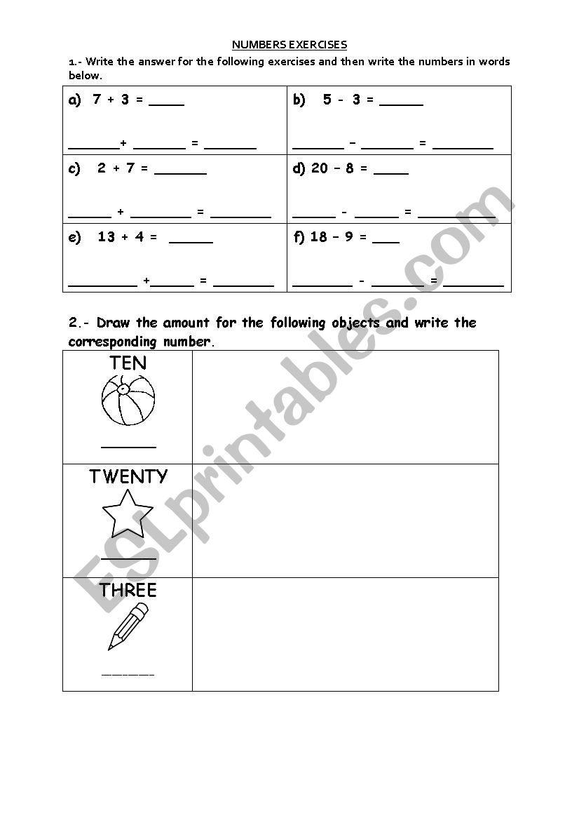 Writing Numbers 1-20 worksheet