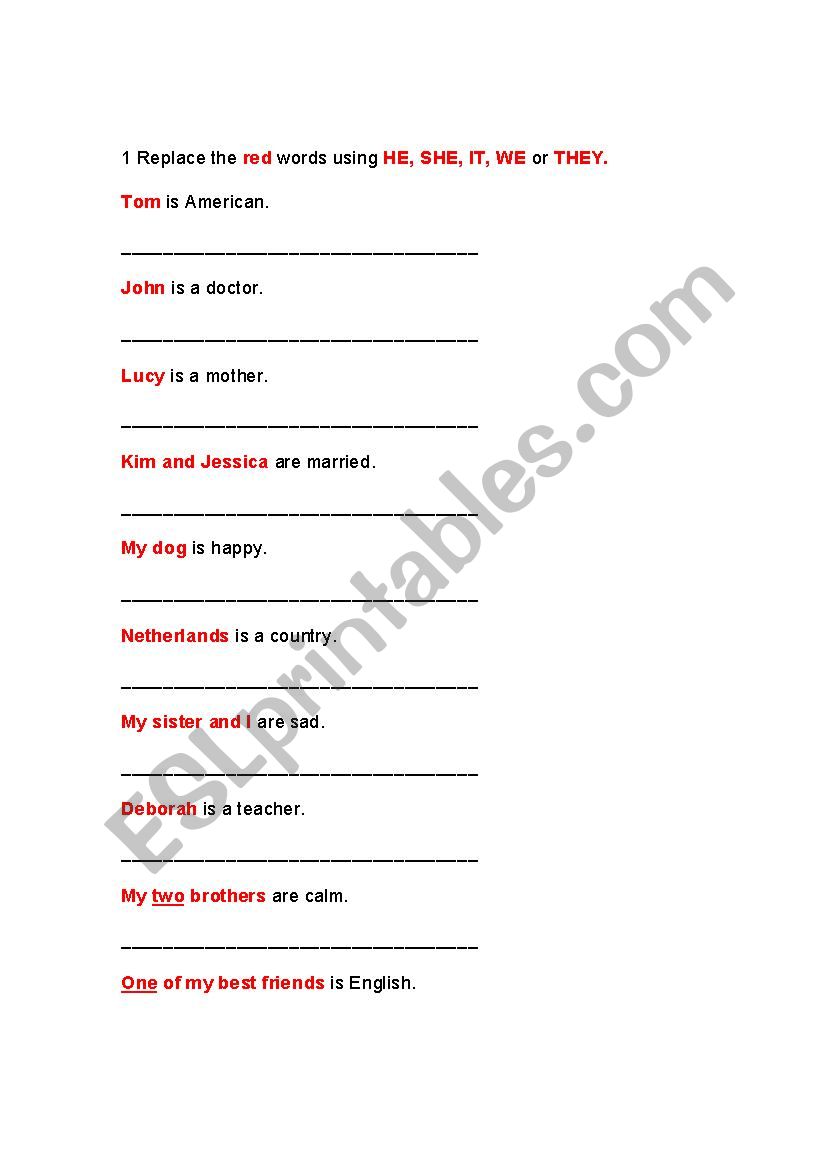 Subject and Object pronouns worksheet