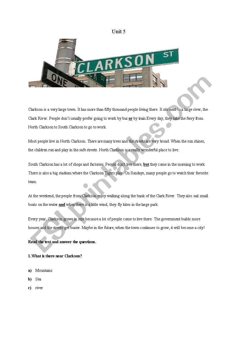 Clarkson Street worksheet