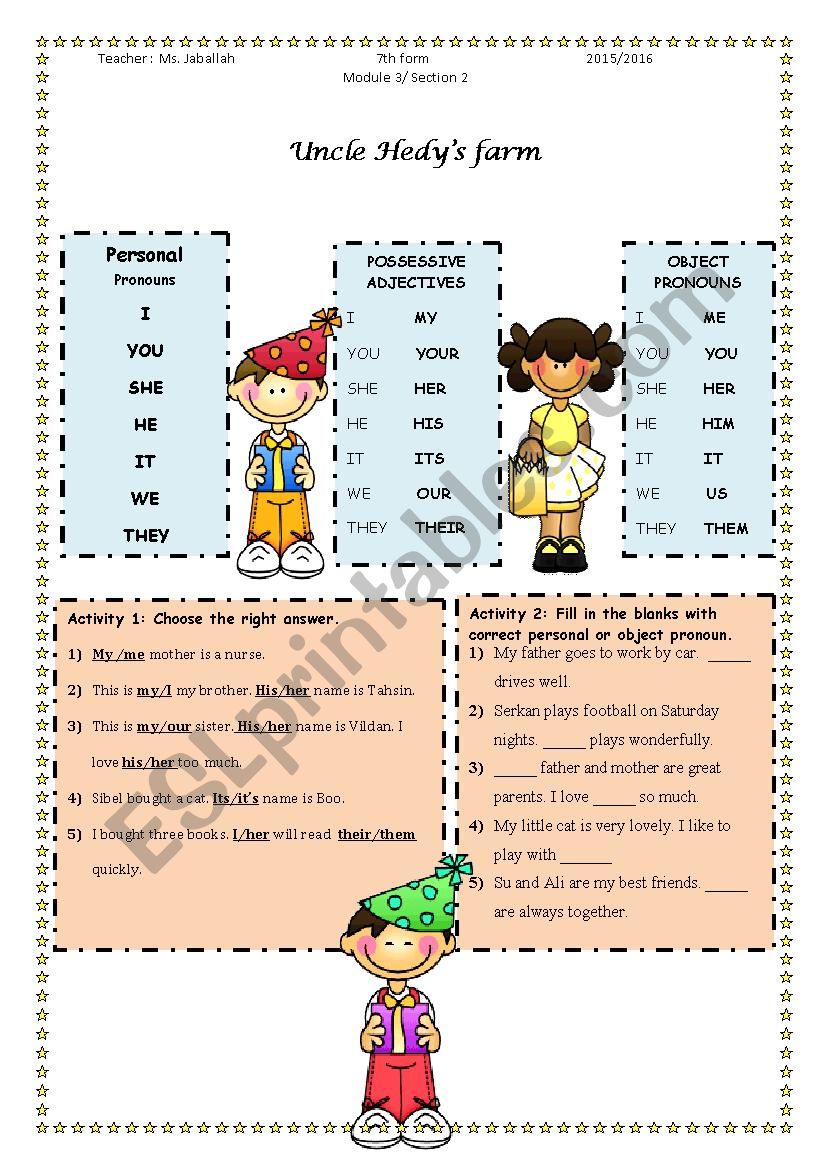 Object and subject pronouns worksheet