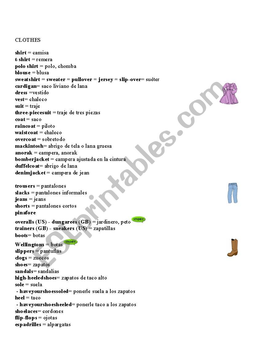 Clothes worksheet