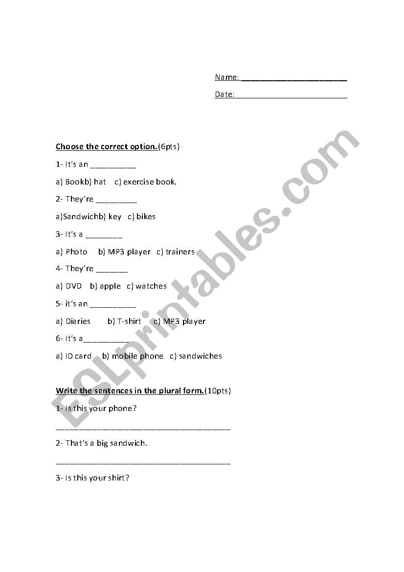 articles a/an  worksheet