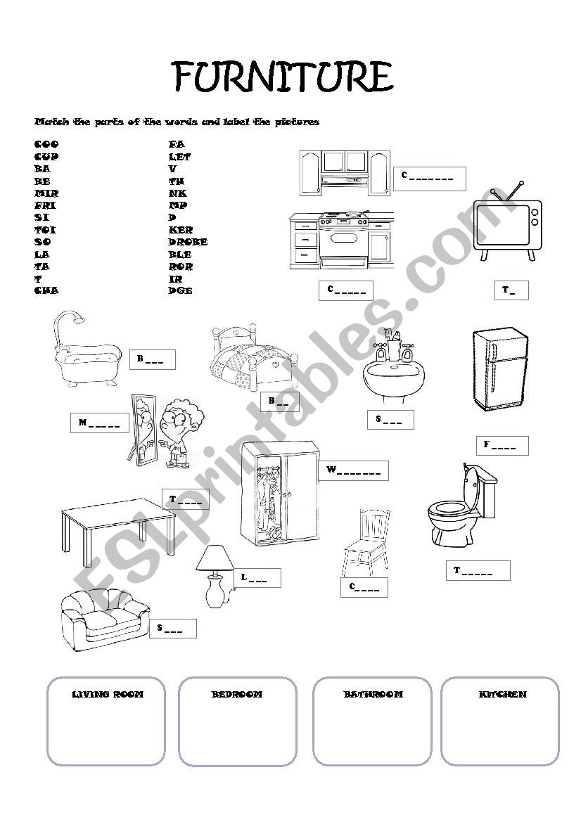 Furniture in the house worksheet