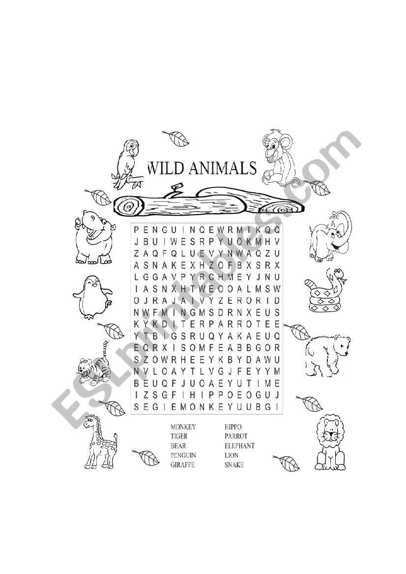 Wild animals puzzle worksheet