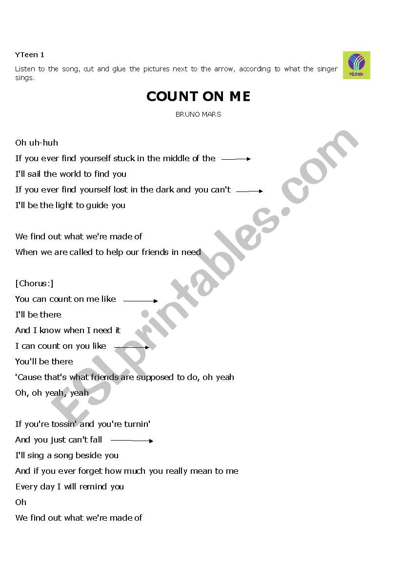 Count on Me by Bruno Mars worksheet