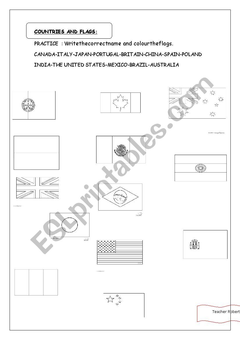 COUNTRIES AND FLAGS worksheet