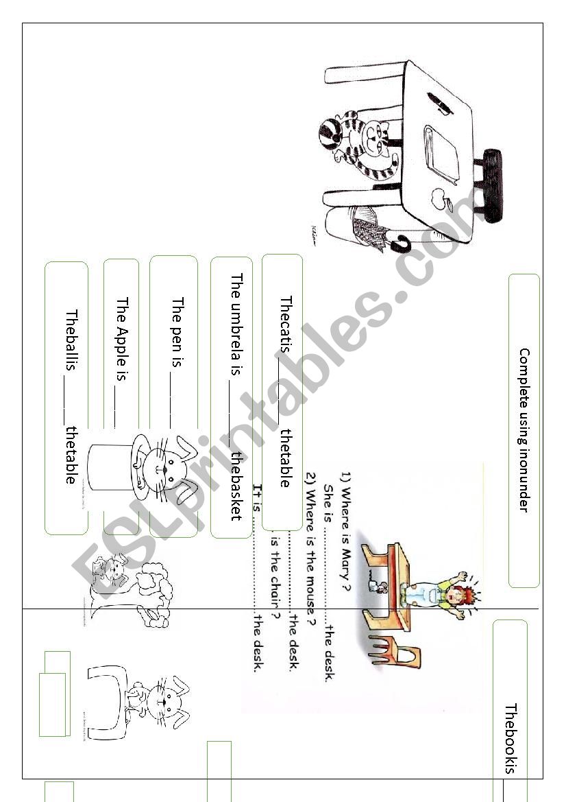 preposition of place on in under