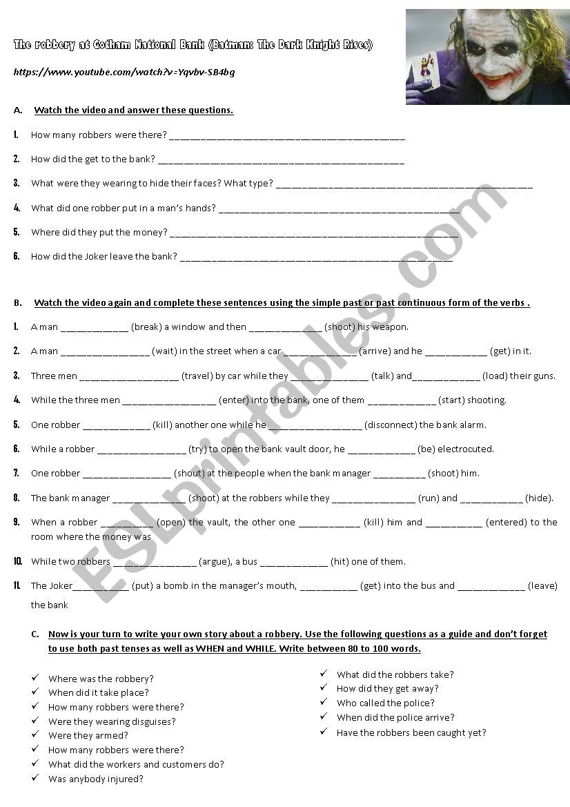 Video lesson: The Robbery at Gotham National Bank (Past Simple Pertaining To The Dark Ages Video Worksheet