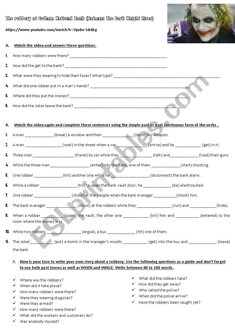 Video lesson: The Robbery at Gotham National Bank (Past Simple/Past Continuous)