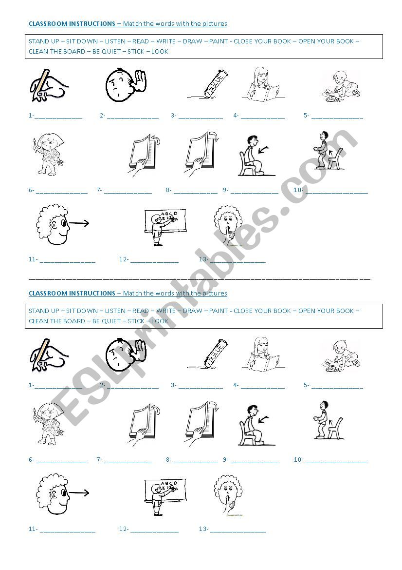 classroom instructions worksheet