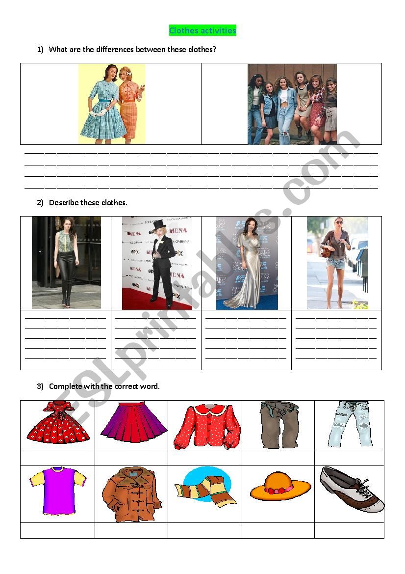 Clothes activities worksheet