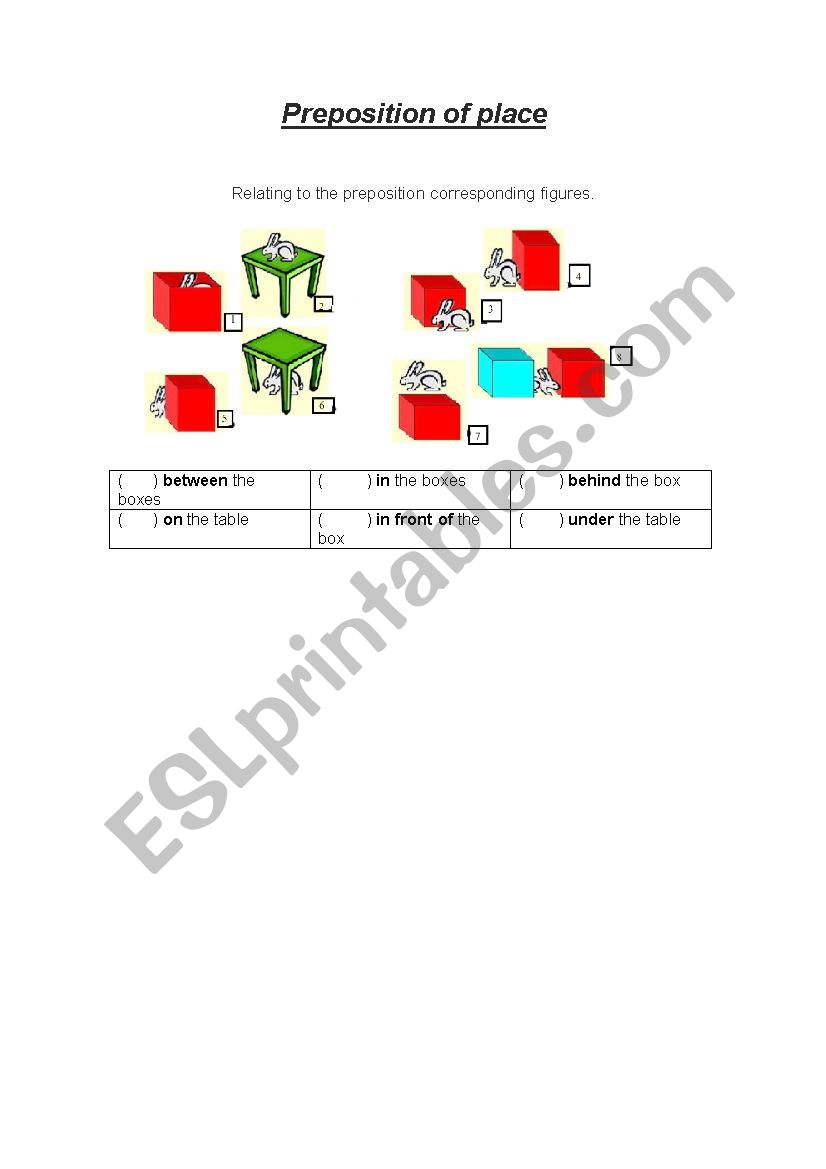 Preposition of place worksheet