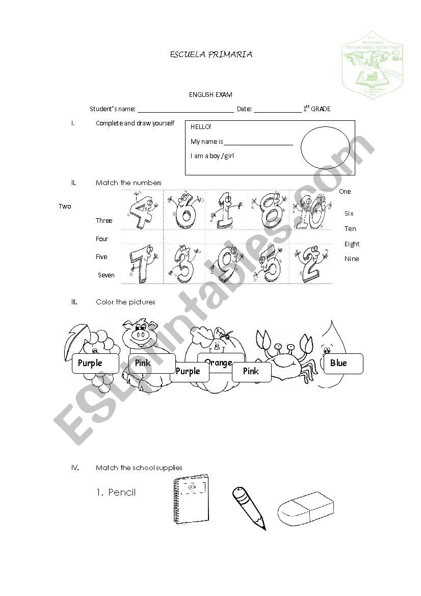 numbers  worksheet