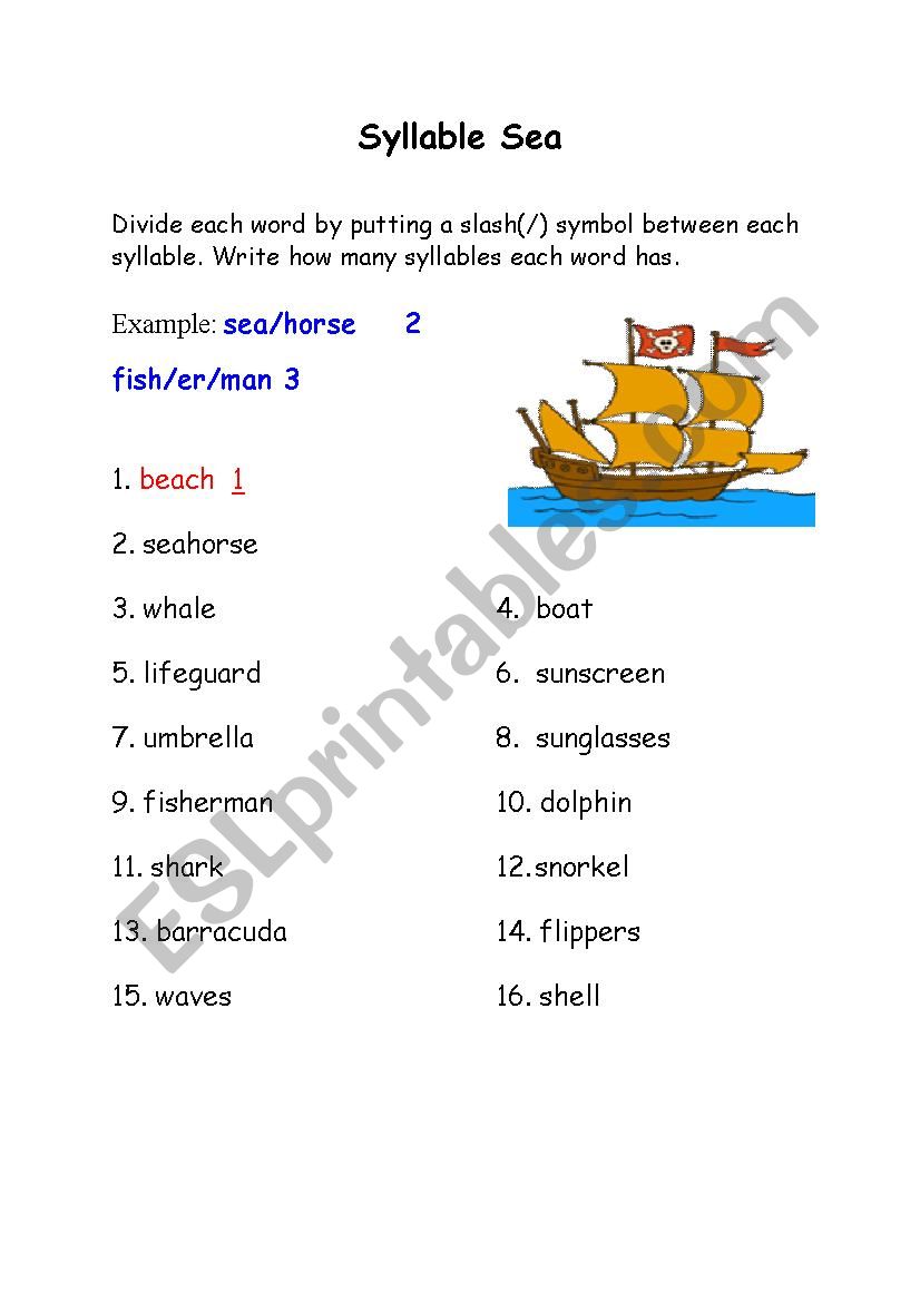 Syllable Sea worksheet