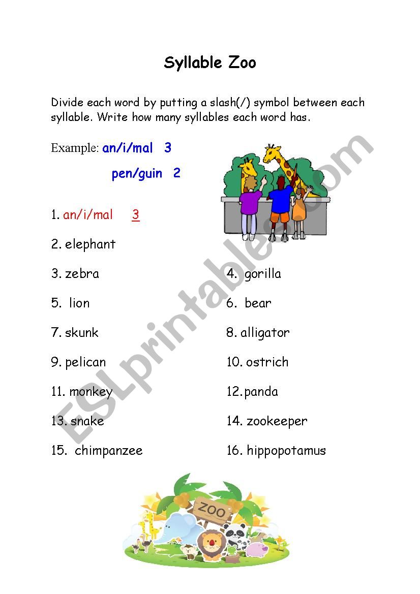 Syllable Zoo worksheet