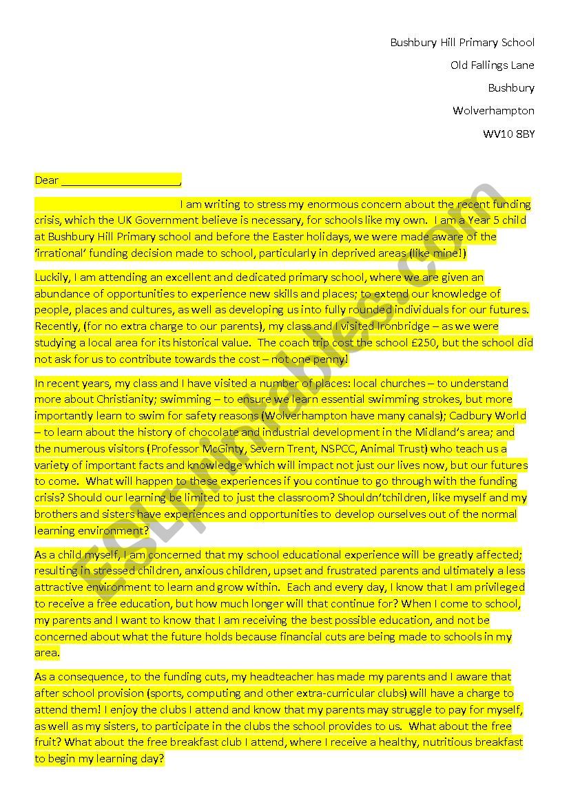 Example of a letter to complain and persuade 