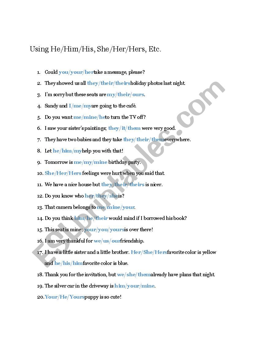 Practice With Pronouns  worksheet