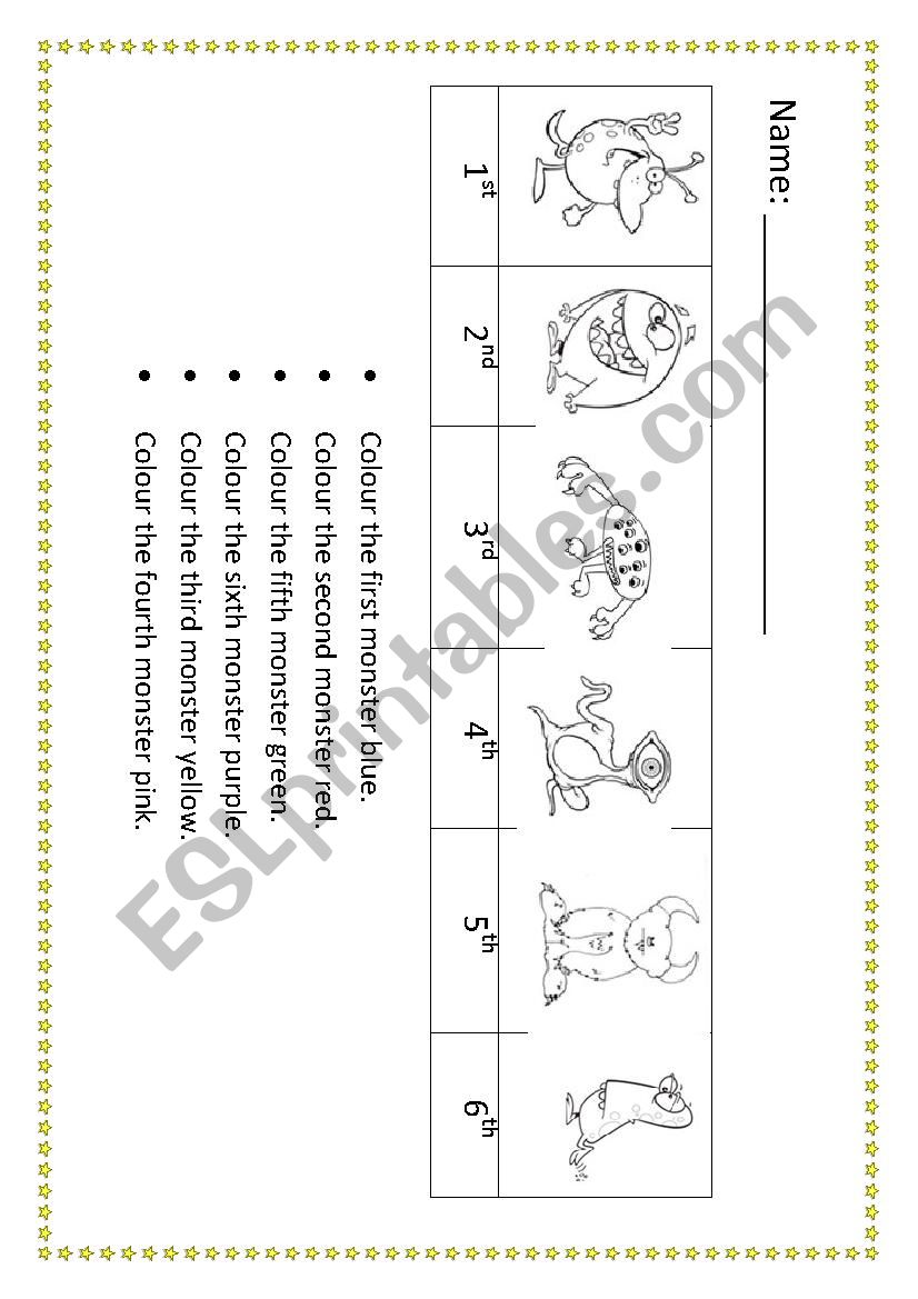 Ordinal Numbers - Monsters worksheet