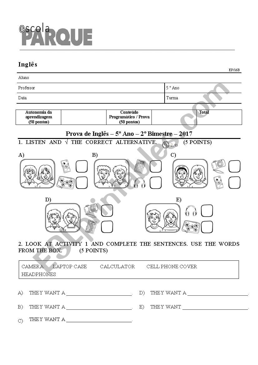 test worksheet