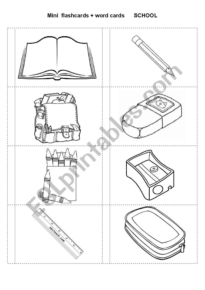 Mini flashcards and word cards (Classroom Objects)