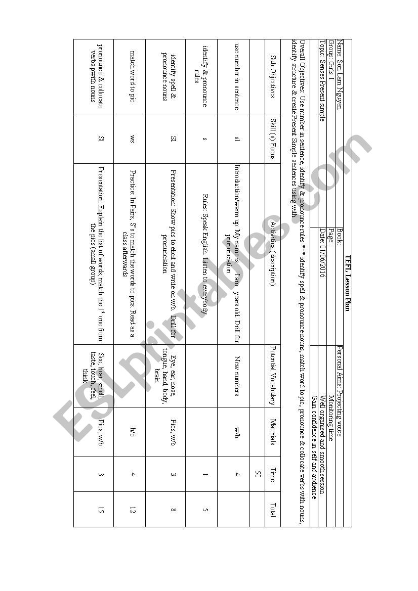 Lesson plan worksheet