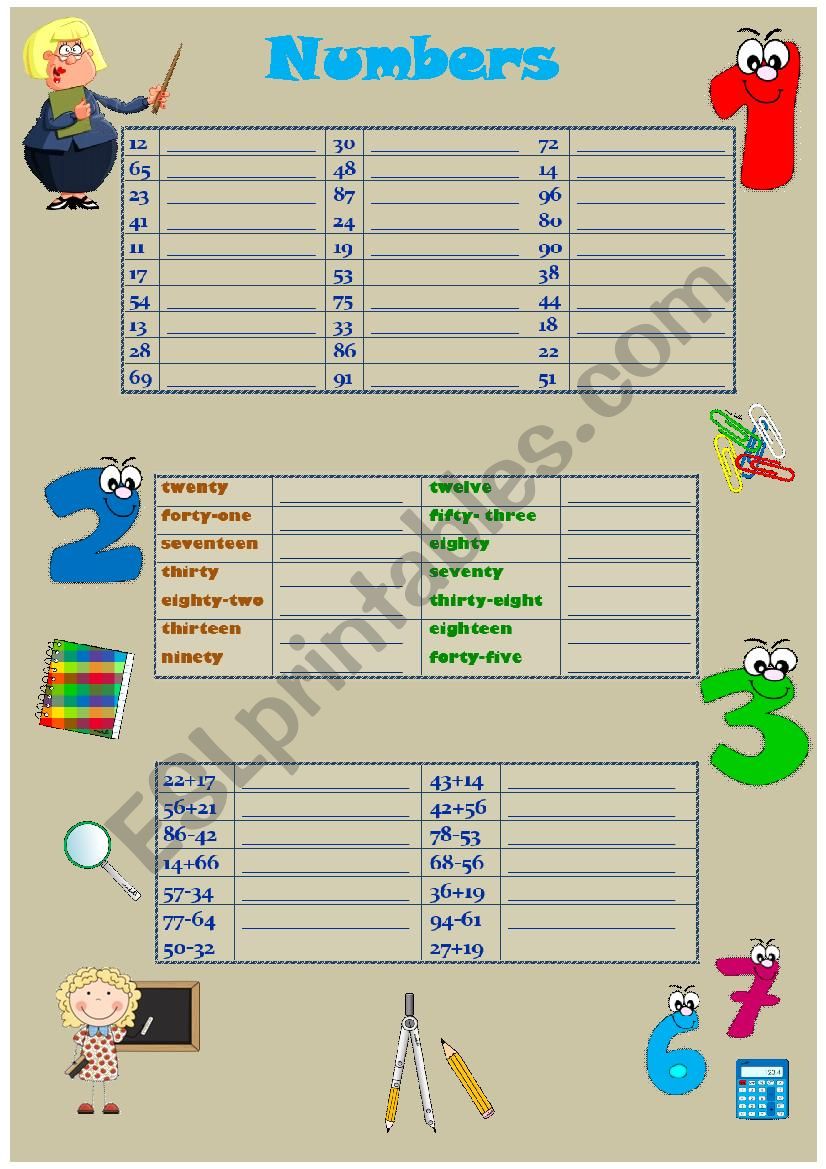 numbers worksheet