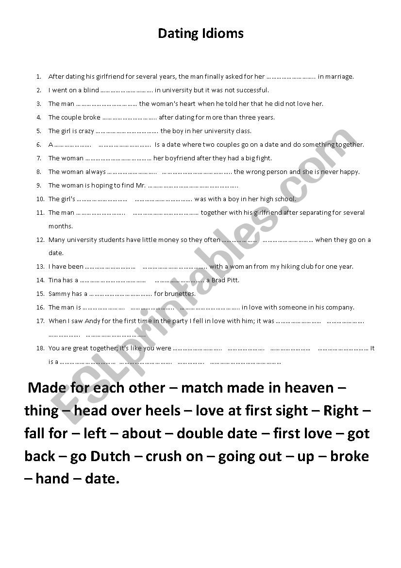 Dating Idioms worksheet