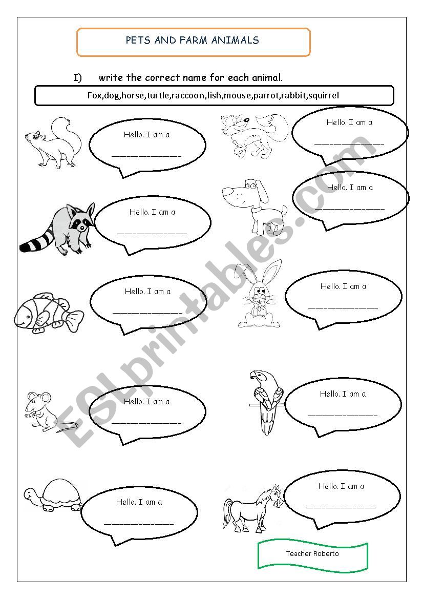 pets vs farm animals worksheet