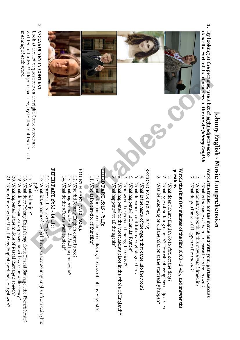 Johnny English Worksheet worksheet